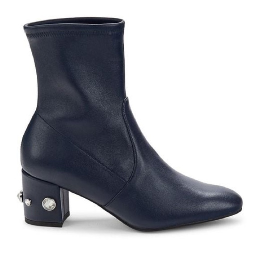 NWOT Stuart Weitzman Navy Blue Allshine Leather Sock Booties Size 8